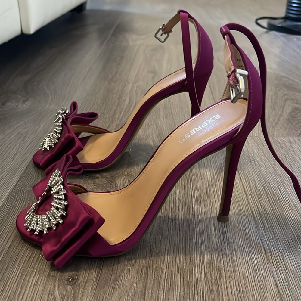 Fuchsia Embellished Bow Heels - Picture 2 of 7